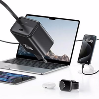 USAMS Tīkla lādētājs 1xUSB-C ar satītu kabeli USB-C Retractable PD+QC 20W Gan Fast Charging melns YC Series CC233TC01 (US-CC233)