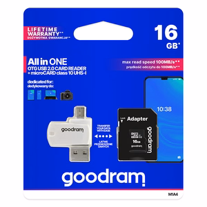 GoodRam atmiņas karte 16GB microSDHC cl. 10 UHS-I + adapteris + karšu lasītājs