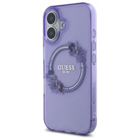 Guess IML Ziedu Vainags Magnētiskais viedtālruņa apvalks iPhone 16 - violeta