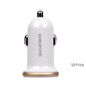 Borofone BZ5 CarPal automašīnas lādētājs ar 2 USB-A pieslēgvietām, kopā 5 V / 2,1 A, balts
