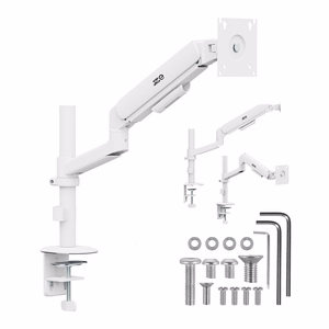 Ergo Office ER-691 W – monitora turētājs ar gāzes atsperi 17–32 collu ekrāniem, 1–10 kg, VESA līdz 100×100, matēti balts