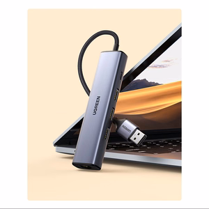 Ugreen CM475 daudzfunkcionāls sadalītājs USB 3.0 - 3x USB / Ethernet RJ-45 / USB Type-C PD - pelēks