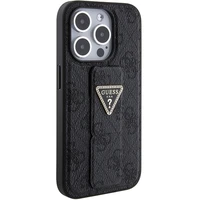 Guess Grip Stand 4G Triangle Strass viedtālruņa apvalks iPhone 15 Pro - melns