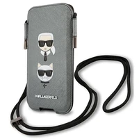 Karl Lagerfeld Saffiano Ikonik Karl&Choupette Head 6.7'' Soma - pelēka