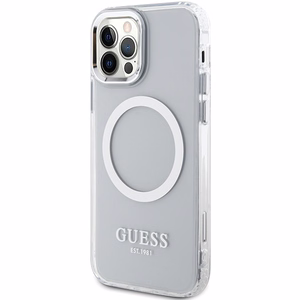 Guess Metal Outline MagSafe viedtālruņa apvalks iPhone 12 / iPhone 12 Pro – sudrabains