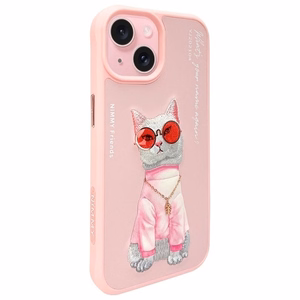 NIMMY viedtālruņa apvalks GLASSES COOL CAT priekš IPHONE 15 rozā