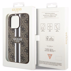 Guess 4G Printed Stripes MagSafe viedtālruņa apvalks iPhone 15 Pro - brūns