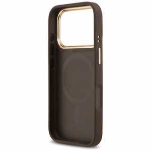 Guess чехол для iPhone 17 Pro совместимый с MagSafe GUHMP17LP4GRMDEW (PU W/ 4G Strass Logo) коричневый
