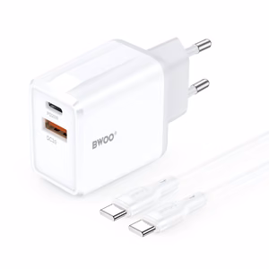 BWOO CDA182 Wall Charger QC 38W 1x USB-A + 1x USB-C with USB-C cable 1m black