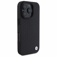 BMW zīmes ādas dimanta metāla logotips magnētiskais iPhone 16 Pro viedtālruņa apvalks - melns