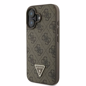 Guess Ādas 4G Trīsstūra Strass Magnētiskais iPhone 16 viedtālruņa apvalks - brūna