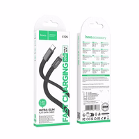 Plakans kabelis USB C uz USB C Hoco 3A 60W 1 m X125 melns