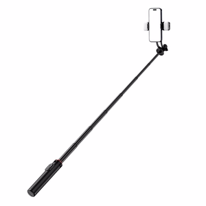 Selfiju nūja WC12YDS 1.3m alumīnija sakausējuma teleskopisks statīvs ar dubultu lampu un telefona turētāju - melna