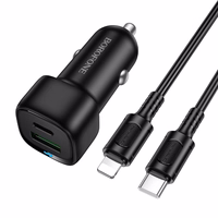 Borofone Auto lādētājs BZ34B Cloud - USB + C tipa - QC 3.0 PD 38W ar C tipa Lightning kabeli melns