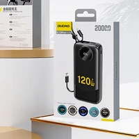 Dudao K13 10000mAh portatīvais lādētājs ar iebūvētu kabeli - melna