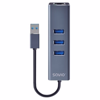 Savio AK-57 USB-A 3x USB-A centrmezgls ar RJ-45 Gigabit Ethernet adapteri melns