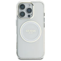Guess IML Metal Colored Circle Classic Logo Magnētiskais viedtālruņa apvalks iPhone 16 Pro - balts