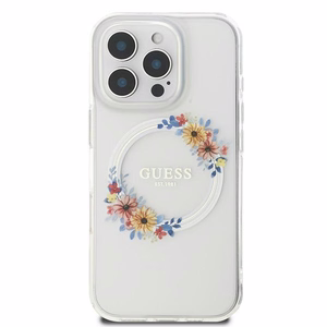 Guess IML Ziedu vainaga Magnētiskais viedtālruņa apvalks iPhone 16 Pro - skaidrs