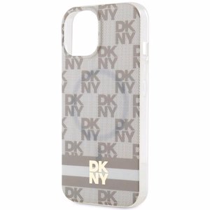 DKNY IML rūtainais mono raksts un drukātās svītras magnētiskais viedtālruņa apvalks iPhone 15 / 14 / 13 - bēšs