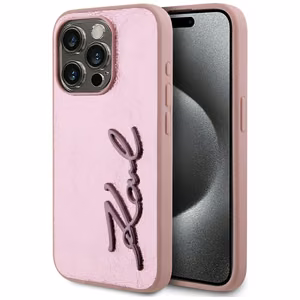 Karl Lagerfeld Wrinkled Metal Signature viedtālruņa apvalks iPhone 15 Pro - rozā