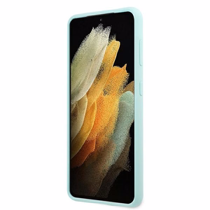 Guess GUHCS21MLSLMGLB S21+ G996 zils cietais viedtālruņa apvalks Silikona Skripts Metāla Logotips