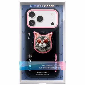 NIMMY чехол GLASSES COOL CAT совместимый с MagSafe для iPhone 17 Pro Max чёрно-розовый