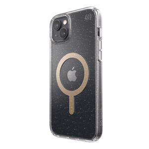 Speck Presidio Perfect-Clear with Glitter + MagSafe vāciņš ierīcei iPhone 15 Plus / 14 Plus, ar Microban pretmikrobu aizsardzību, “Clear / Gold Glitter” krāsu kombinācija