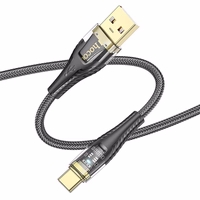 Kabelis USB A uz USB C Hoco 2,4A 1,2 m U121 melns caurspīdīgs