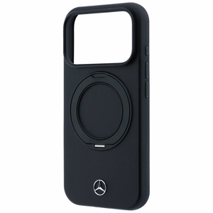 Mercedes MagSafe ādas maciņš ar gredzena statīvu, paredzēts iPhone 18 Pro / 17 Pro, melns
