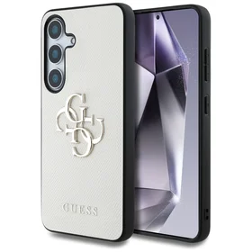 Guess Grained Big 4G Logo Small Classic Logo viedtālruņa apvalks Samsung Galaxy S25 bēšs