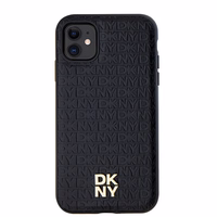 DKNY ādas monogrammas raksts metāla logotips magnētiskais viedtālruņa apvalks iPhone 11 / Xr - melns