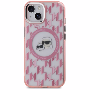 Karl Lagerfeld IML Monogramma Karl & Choupette Head Magnētiskais iPhone 15 viedtālruņa apvalks - rozā