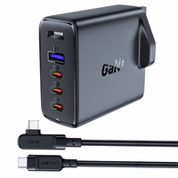 Ātrais GaN 100W Power Delivery lādētājs 3x USB C 1x USB ar Lielbritānijas spraudni - melns