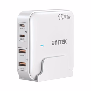 GaN tīkla lādētājs - Unitek P1229AWH01-EU | 100W 2x USB-C 2x USB-A