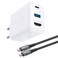 Acefast 2in1 lādētājs GaN 65W USB Type C / USB, HDMI adapteris 4K @ 60Hz (komplekts ar kabeli) balts (A17 balts)