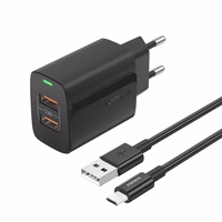 FONENG tīkla lādētājs EU63 2.4A 12W 2xUSB + kabelis Micro melns