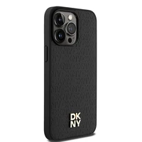 DKNY Ādas monogrammas raksta metāla logotips Magnētiskais viedtālruņa apvalks iPhone 15 Pro Max - melns