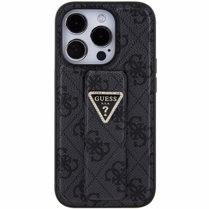 Guess Grip Stand 4G Triangle Strass viedtālruņa apvalks iPhone 15 Pro - melns
