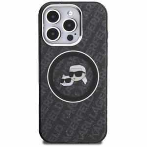 Karl Lagerfeld IML Glitter Karl & Choupette Heads Logo MagSafe Maciņš iPhone 16 Pro Max - melns
