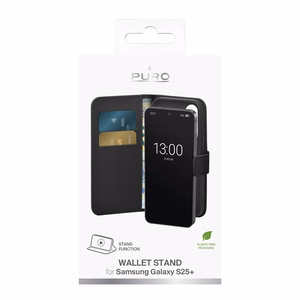 Puro atverams viedtālruņa apvalks ar maku Samsung Galaxy S25+ - melns
