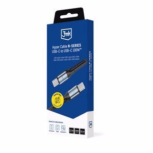 3mk Hyper Cable N-SERIES USB-C / USB-C 1.5m PD 3.0 QC 3.0 20V / 5A 100W - melns
