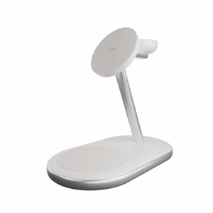 Puro Mag Station Qi2 3-in-1 bezvadu lādētājs, savietojams ar MagSafe - balts