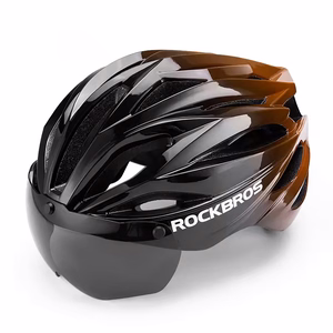 Rockbros velosipēda ķivere ar vizieri un noņemamām UV aizsargbrillēm, unisex - melna/brūna