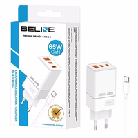 Beline Tīkla lādētājs 2x USB-C + 1x USB 65W + kabelis USB-C balts PD 3.0 + QC 3.0 BLN3CW65C GaN