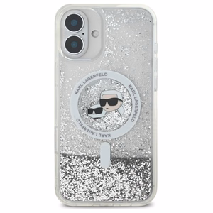 Karl Lagerfeld Liquid Glitter Karl&Choupette Head Magnētiskais viedtālruņa apvalks iPhone 16 - caurspīdīgs