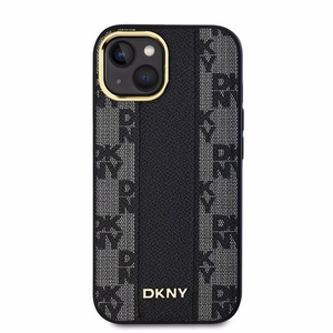 DKNY Ādas rūtainais magnētiskais apvalks iPhone 14/15/13 - melns