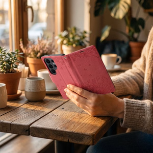 Atvēramais maciņš priekš Samsung A27 Mezzo Book kaķi sarkans
