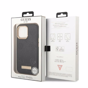 Guess GUHMP13LSAPSTK iPhone 13 Pro / 13 6.1" melns/melns cietais viedtālruņa apvalks Peony Logo Plate Magnētiskais MagSafe