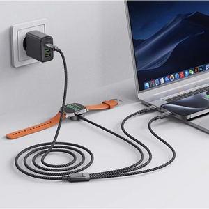 Acefast C6-11 USB-C 3in1 kabelis - 2x USB-C / Qi 480Mb/s 100W 1,2 m - melns