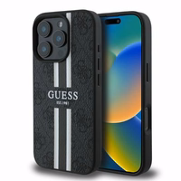 Guess 4G Iespiestu svītru MagSafe viedtālruņa apvalks iPhone 16 Pro - melns